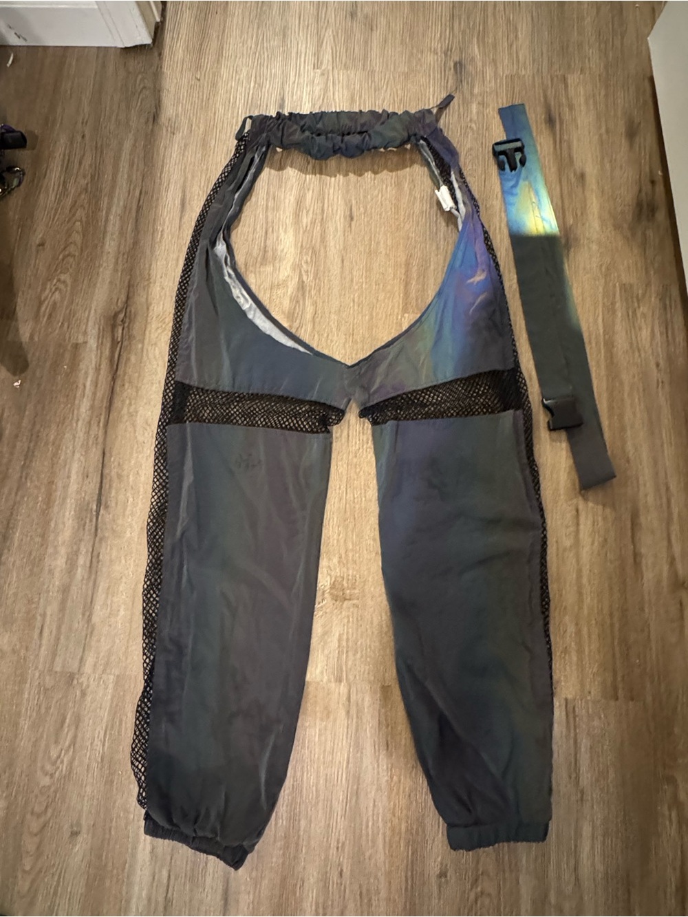 I HEART RAVES Iridescent Black Mesh Chap Pants Size Medium